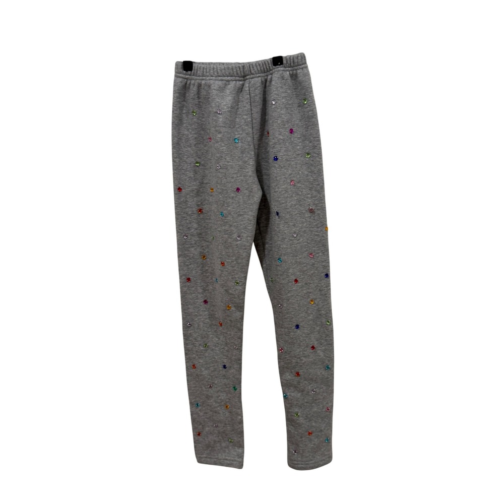 Lola + The Boys‎ Girls Gray Rhinestone Embellished Fleece Joggers Size 12